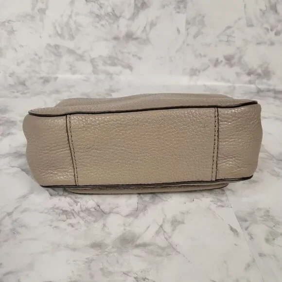 Michael Kors Sloan Small Shoulder Flap Beige Pebble Leather Bag Gold Chain Strap